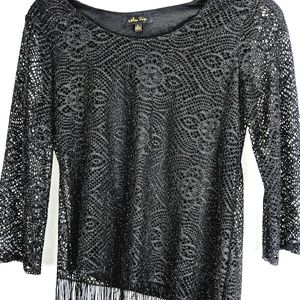 Melissa Paige Black & Silver Metallic Fringe Top